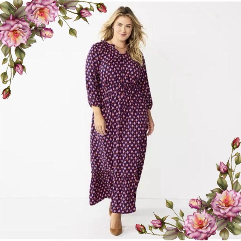 Plus Size Croft & Barrow Ruffle Hem Maxi Dress‎